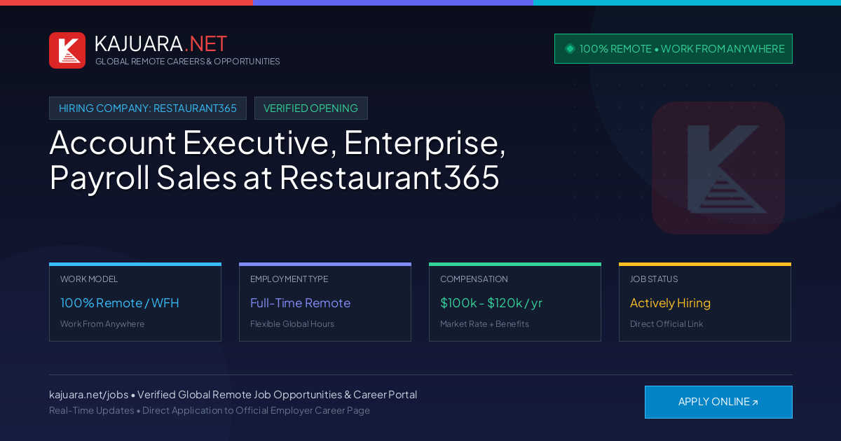 [100% Remote] Account Executive, Enterprise, Payroll Sales at Restaurant365 – Hiring Now