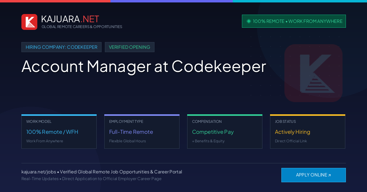 [100% Remote] Account Manager at Codekeeper – Hiring Now