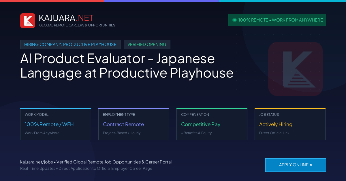[100% Remote] AI Product Evaluator - Japanese Language at Productive Playhouse – Hiring Now