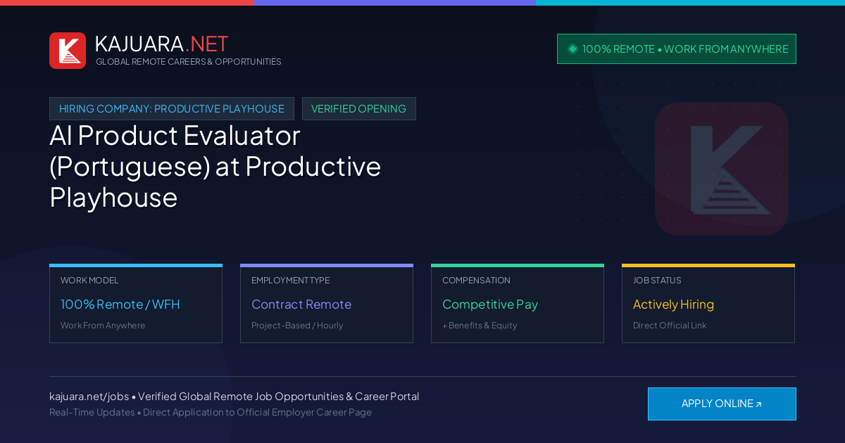 [100% Remote] AI Product Evaluator (Portuguese) at Productive Playhouse – Hiring Now
