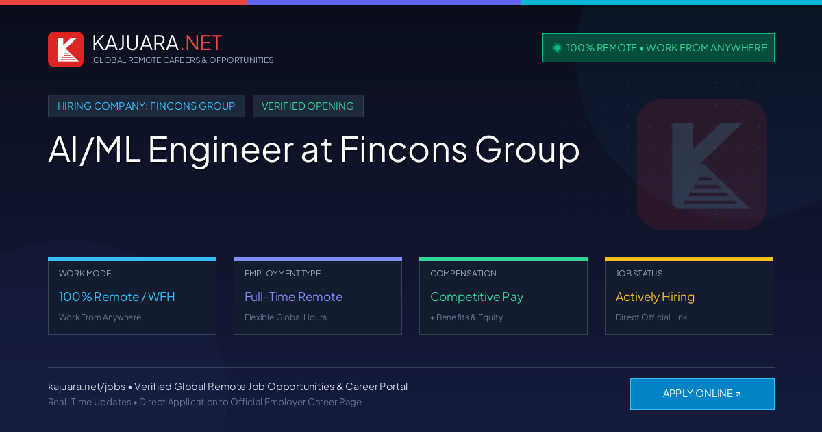 [100% Remote] AI/ML Engineer at Fincons Group – Hiring Now