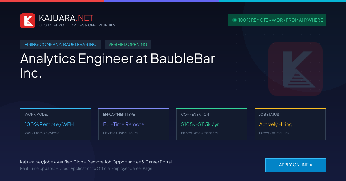 [100% Remote] Analytics Engineer at BaubleBar Inc. – Hiring Now
