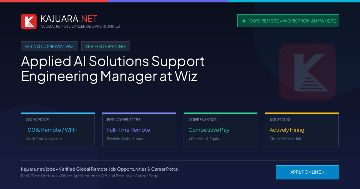 [100% Remote] Applied AI Solutions Support Engineering Manager at Wiz – Hiring Now