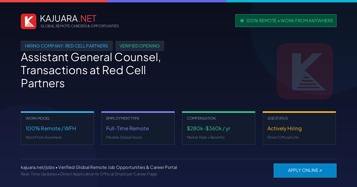 [100% Remote] Assistant General Counsel, Transactions at Red Cell Partners – Hiring Now