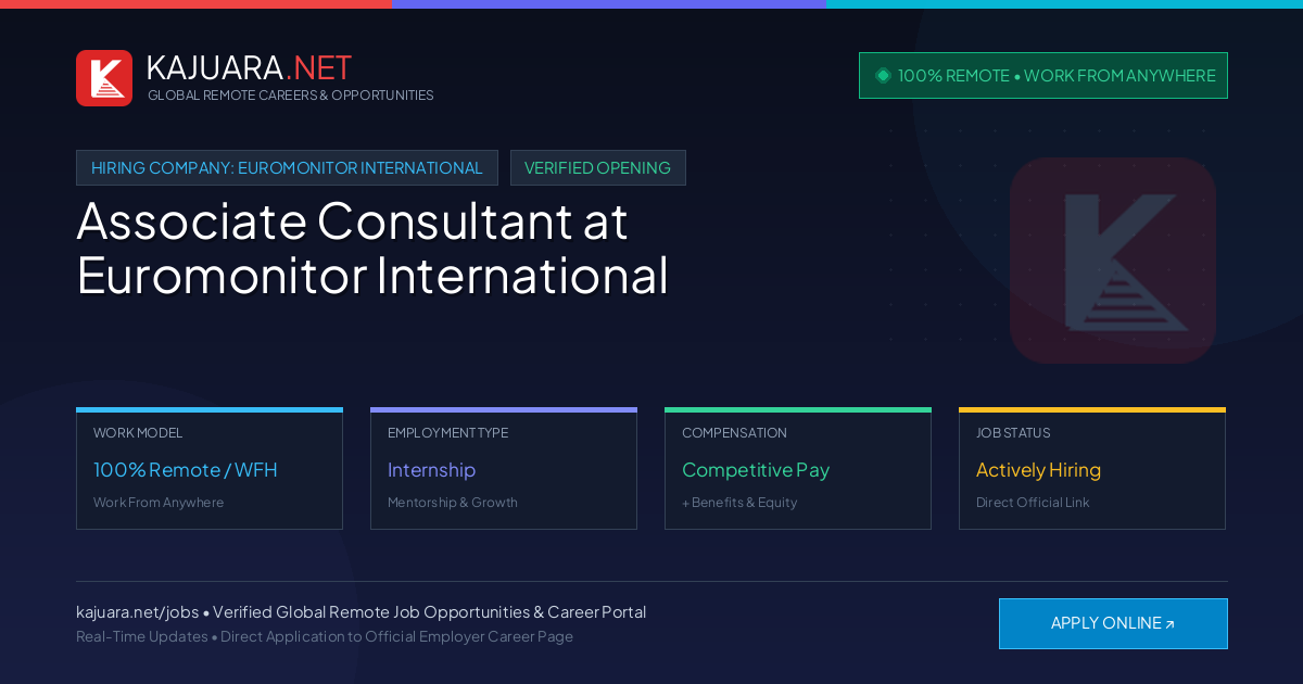 [100% Remote] Associate Consultant at Euromonitor International – Hiring Now