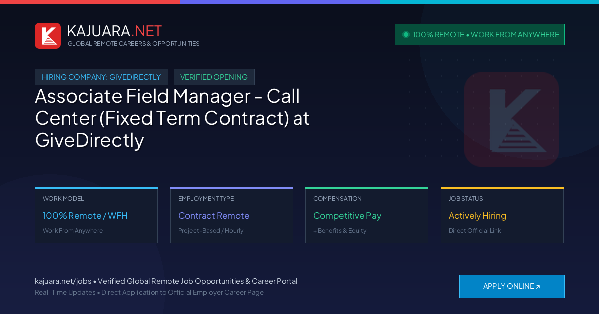 [100% Remote] Associate Field Manager - Call Center (Fixed Term Contract) at GiveDirectly – Hiring Now