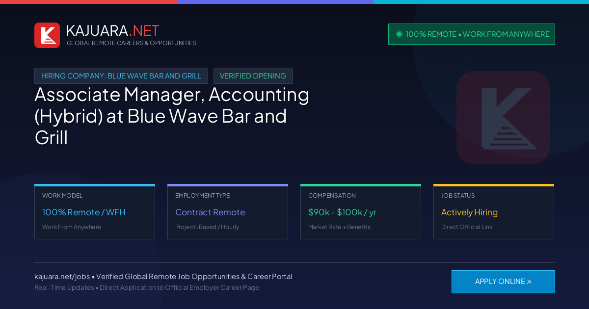 [100% Remote] Associate Manager, Accounting (Hybrid) at Blue Wave Bar and Grill – Hiring Now
