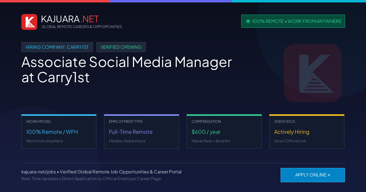 [100% Remote] Associate Social Media Manager at Carry1st – Hiring Now