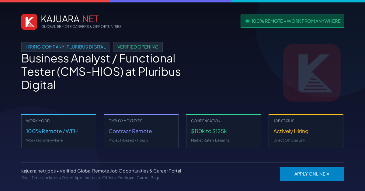 [100% Remote] Business Analyst / Functional Tester (CMS-HIOS) at Pluribus Digital – Hiring Now