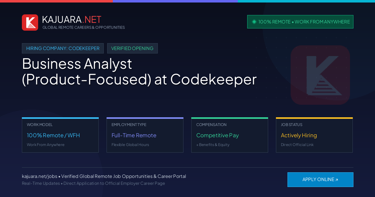 [100% Remote] Business Analyst (Product-Focused) at Codekeeper – Hiring Now