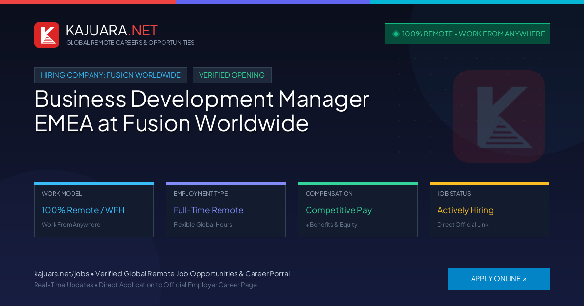 [100% Remote] Business Development Manager EMEA at Fusion Worldwide – Hiring Now