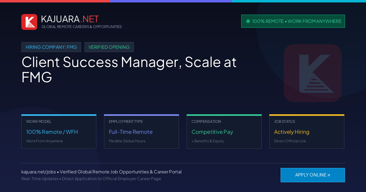 [100% Remote] Client Success Manager, Scale at FMG – Hiring Now