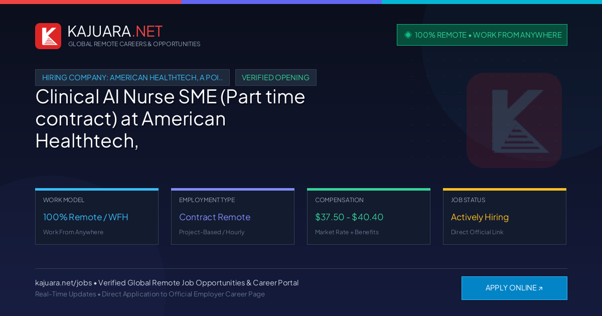 [100% Remote] Clinical AI Nurse SME (Part time contract) at American Healthtech, a PointClickCare Company – Hiring Now