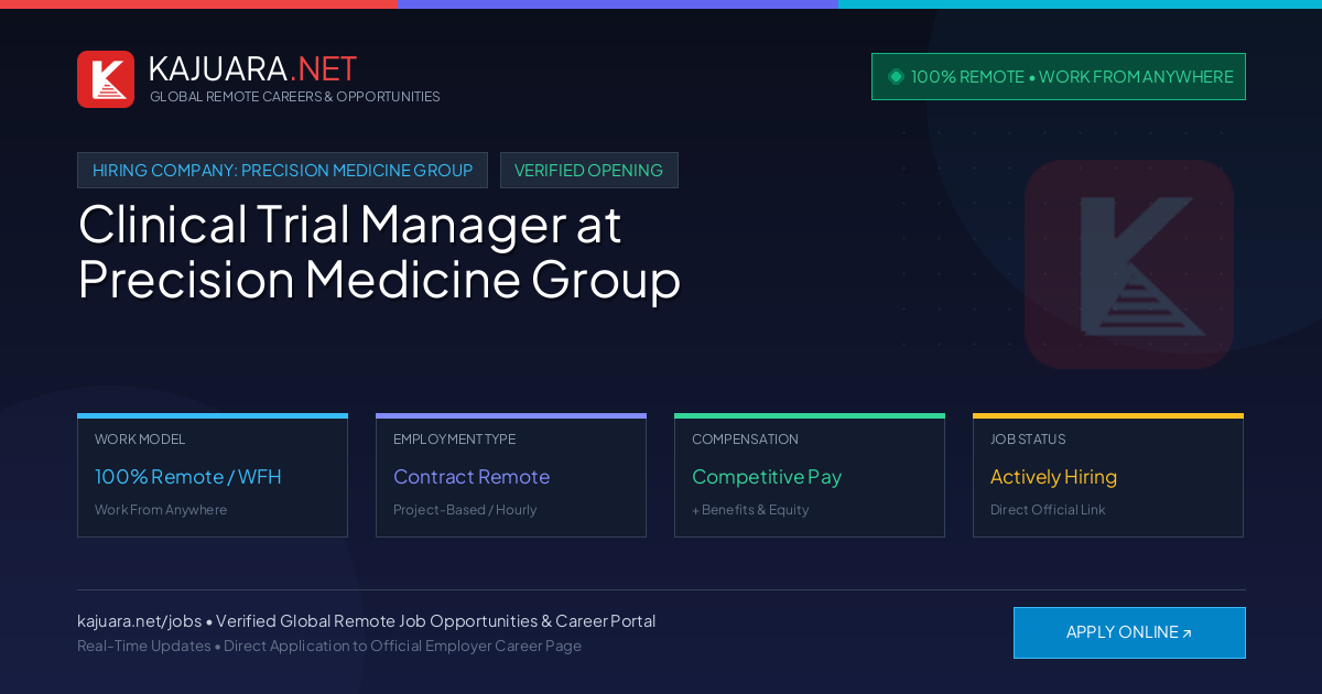 [100% Remote] Clinical Trial Manager at Precision Medicine Group – Hiring Now