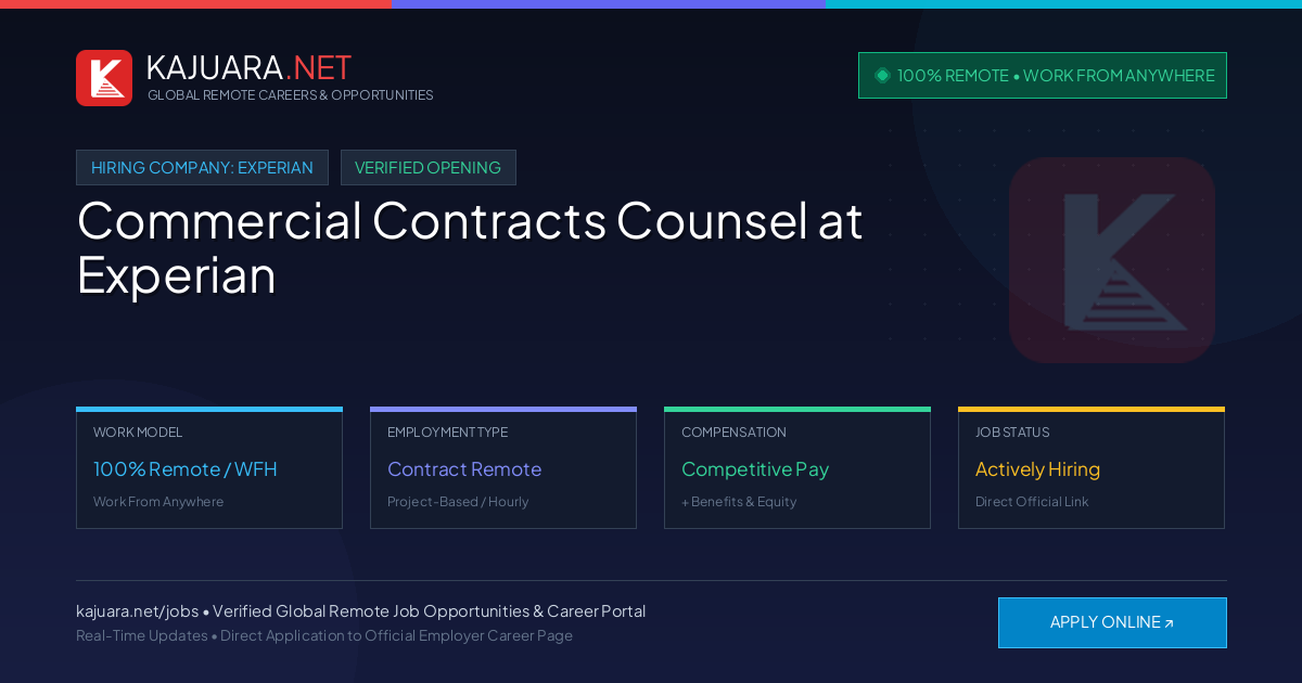 [100% Remote] Commercial Contracts Counsel at Experian – Hiring Now