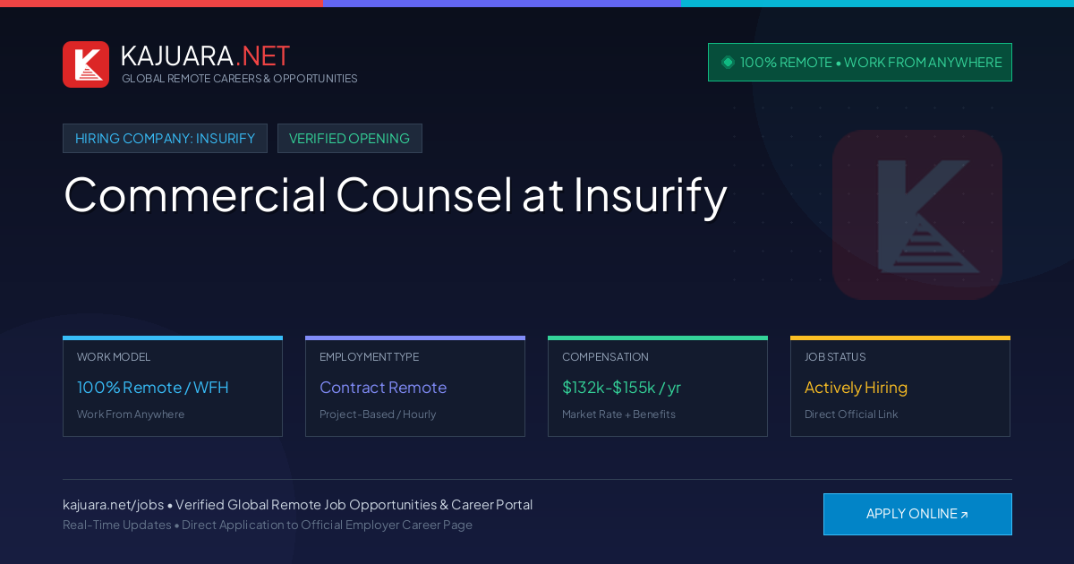[100% Remote] Commercial Counsel at Insurify – Hiring Now
