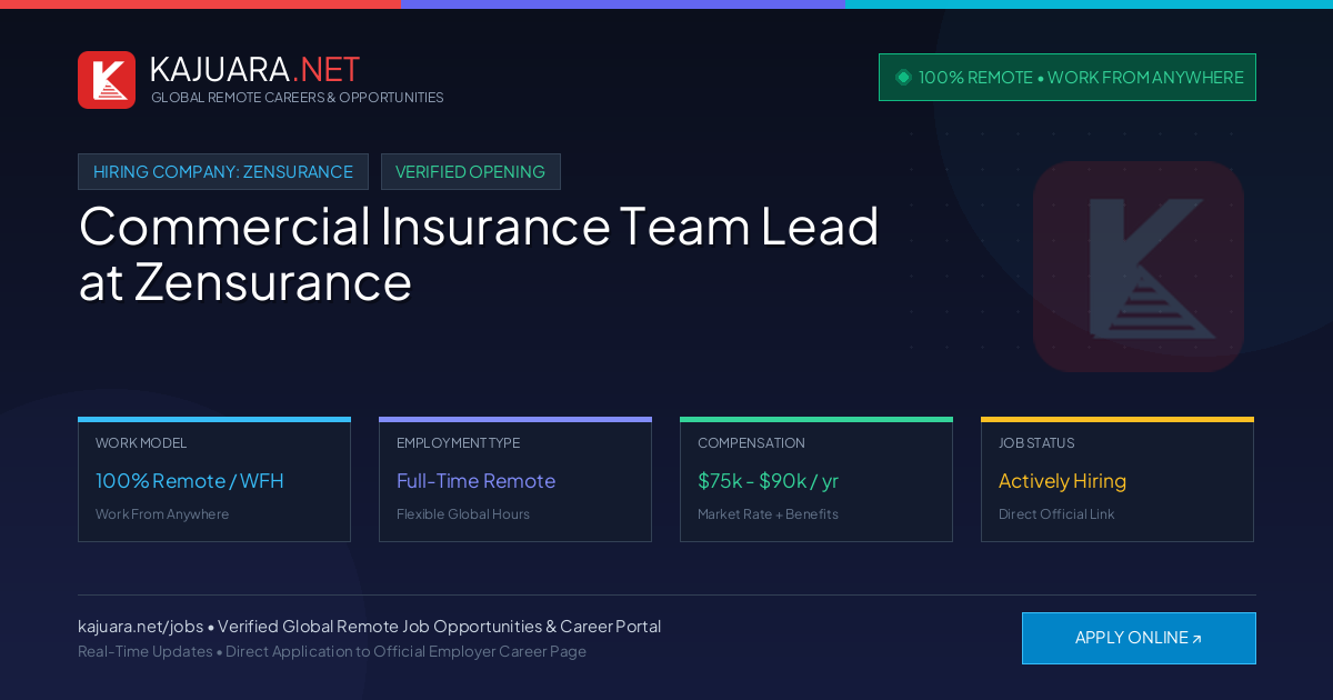 [100% Remote] Commercial Insurance Team Lead at Zensurance – Hiring Now