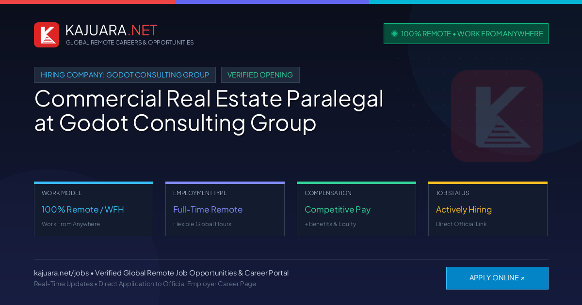 [100% Remote] Commercial Real Estate Paralegal at Godot Consulting Group – Hiring Now