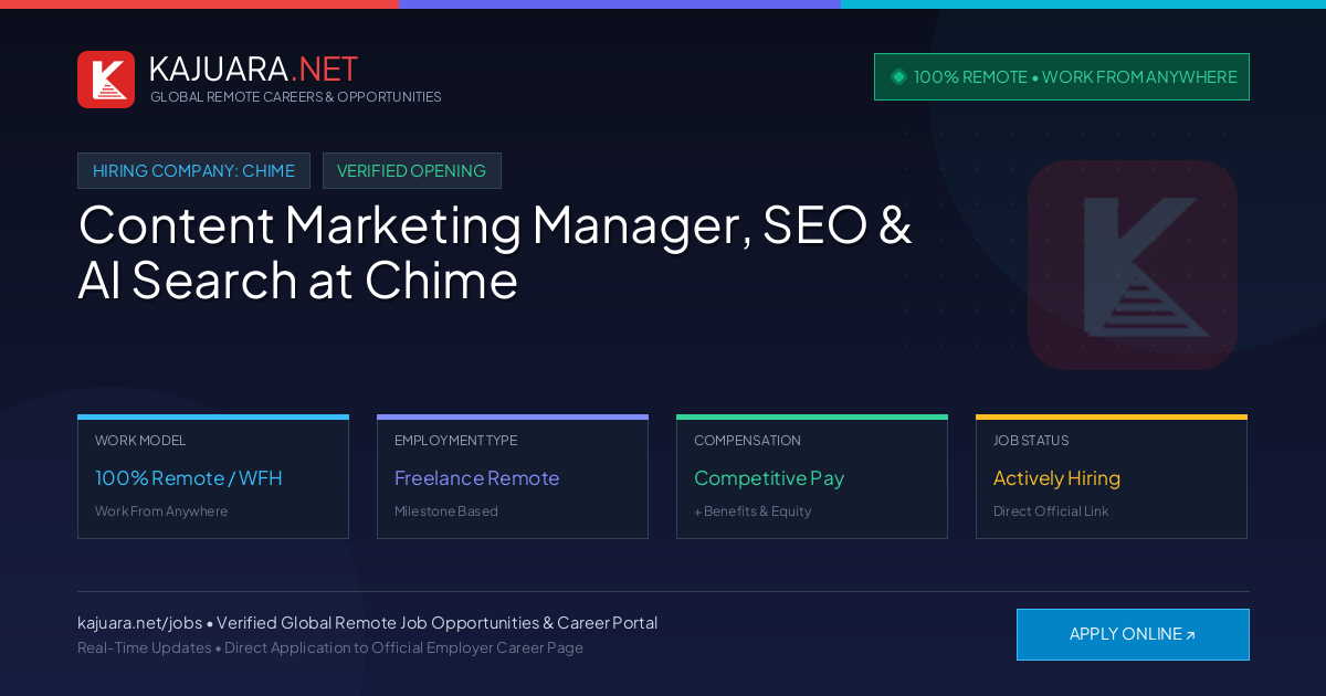 [100% Remote] Content Marketing Manager, SEO & AI Search at Chime – Hiring Now