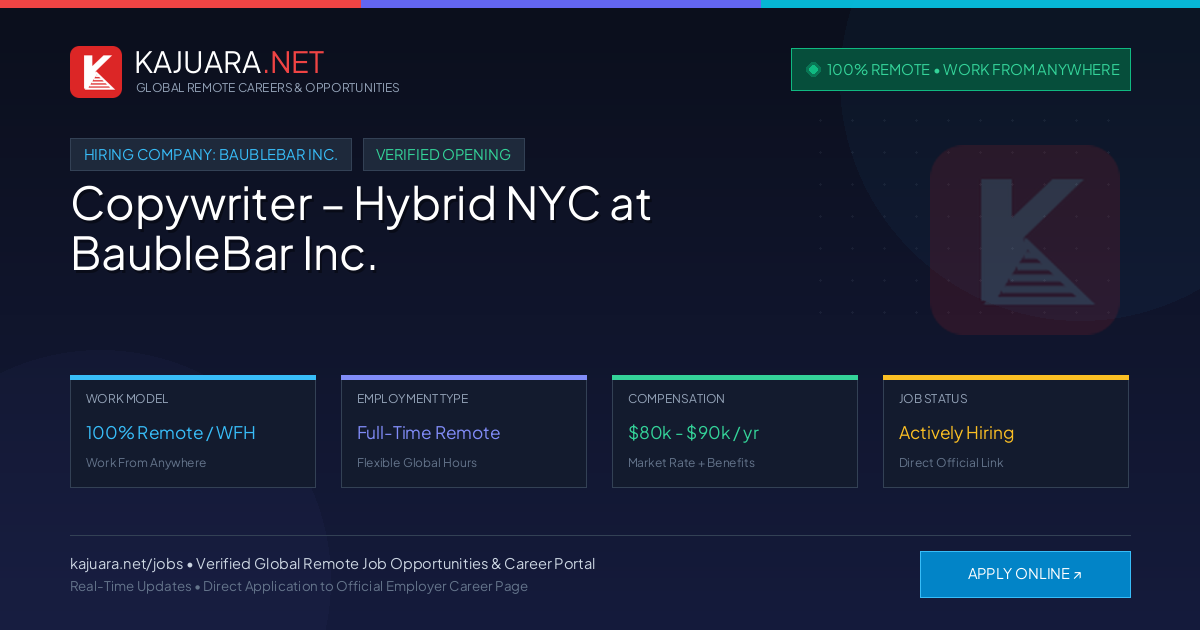 [100% Remote] Copywriter – Hybrid NYC at BaubleBar Inc. – Hiring Now