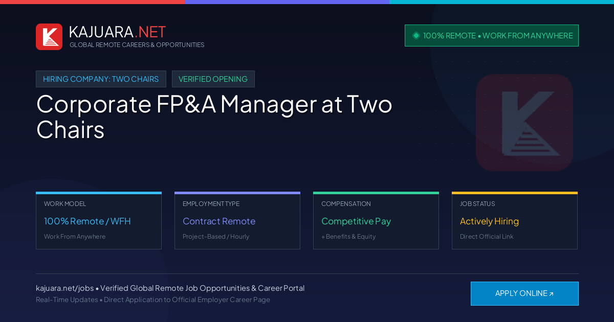[100% Remote] Corporate FP&A Manager at Two Chairs – Hiring Now