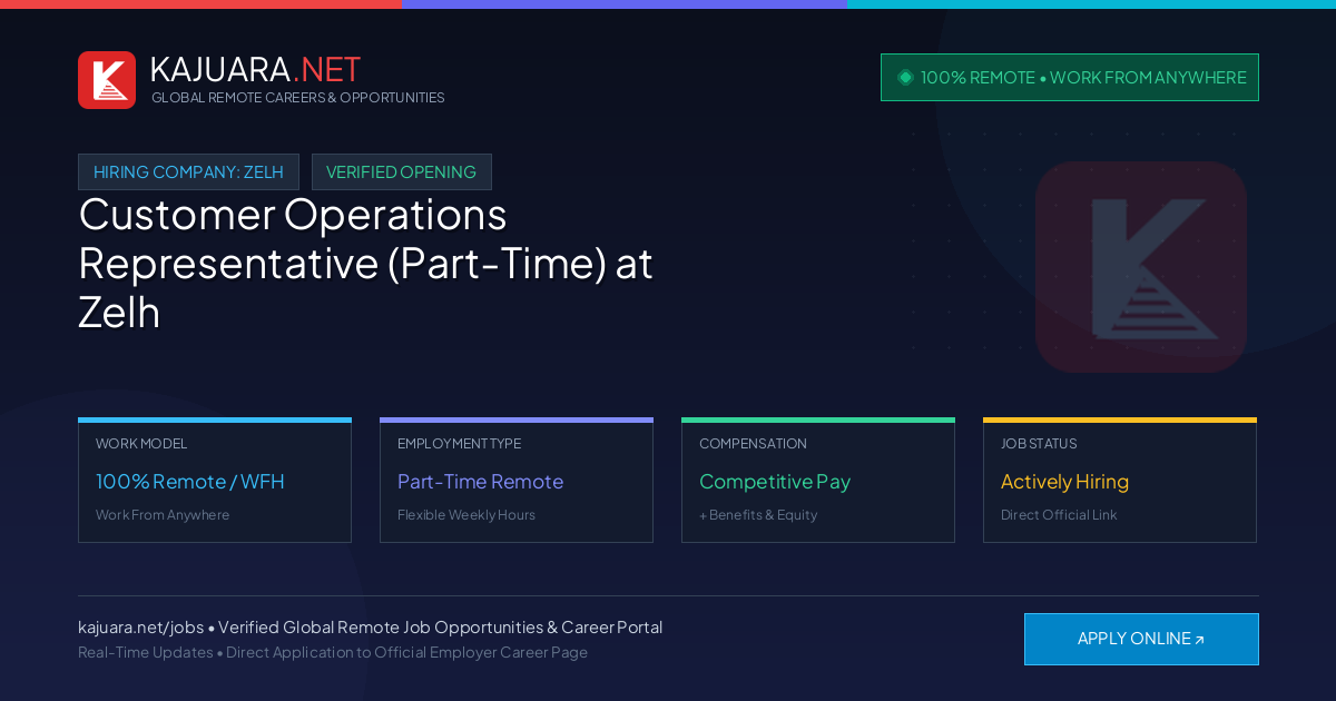 [100% Remote] Customer Operations Representative (Part-Time) at Zelh – Hiring Now