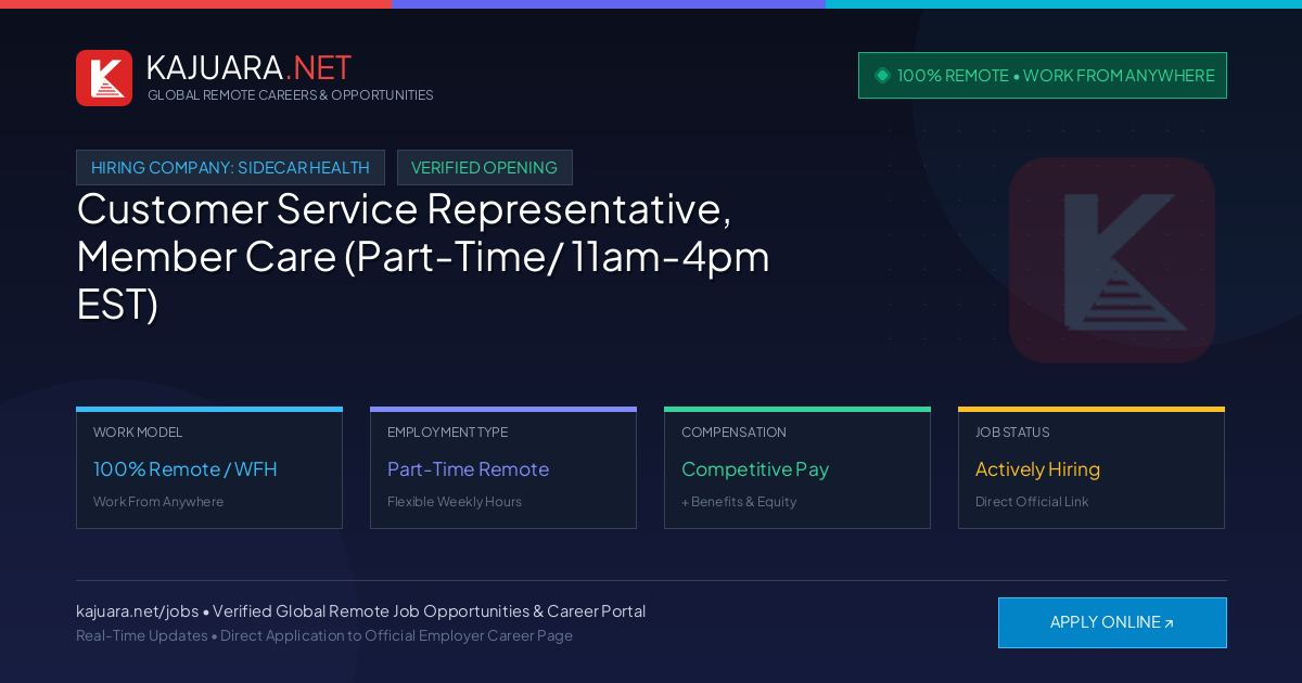 [100% Remote] Customer Service Representative, Member Care (Part-Time/ 11am-4pm EST) at Sidecar Health – Hiring Now
