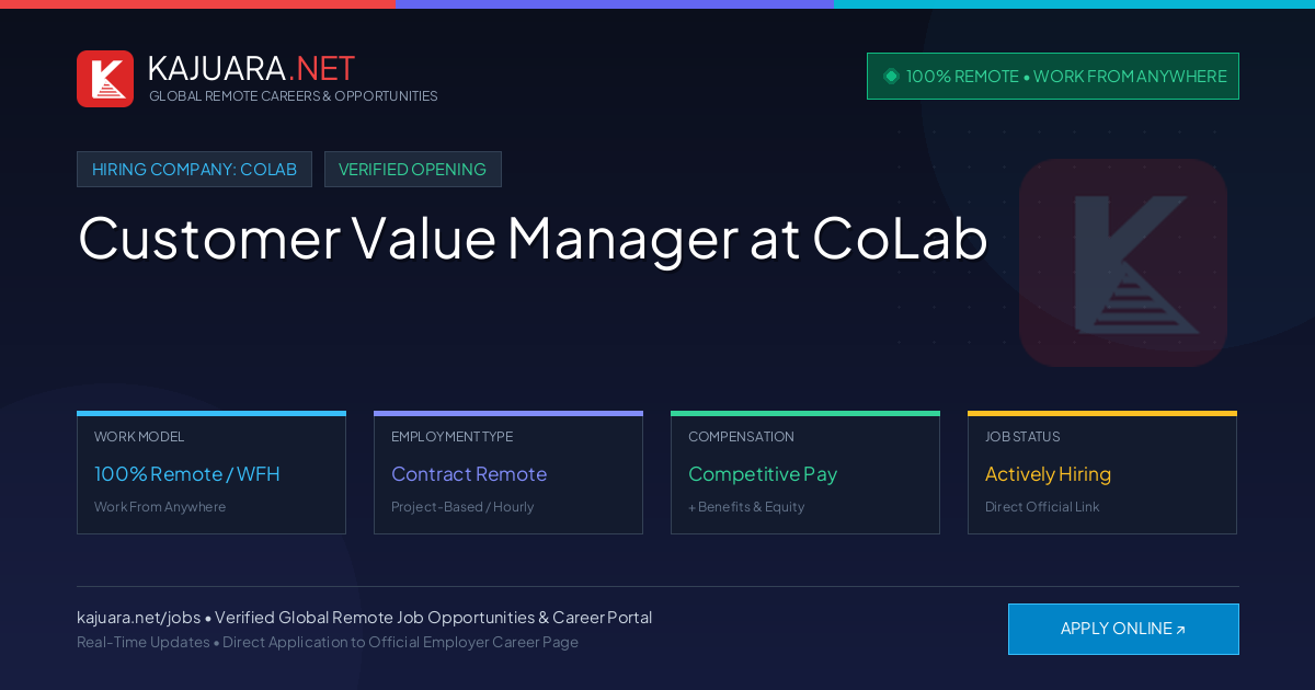 [100% Remote] Customer Value Manager at CoLab – Hiring Now
