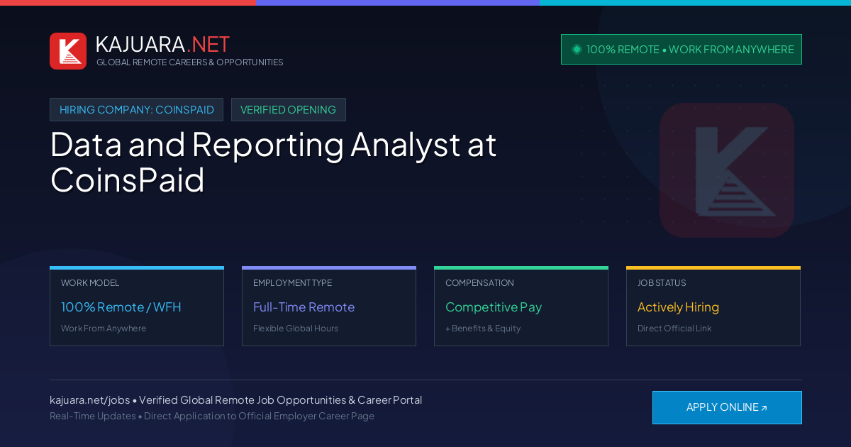[100% Remote] Data and Reporting Analyst at CoinsPaid – Hiring Now