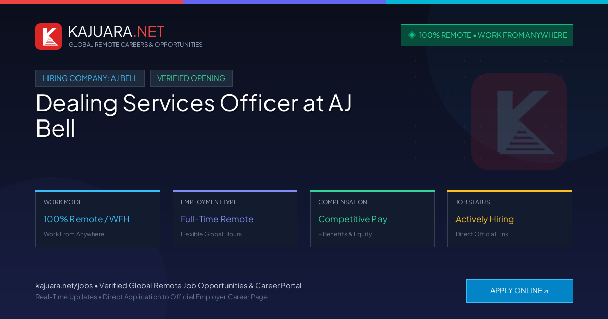 [100% Remote] Dealing Services Officer at AJ Bell – Hiring Now