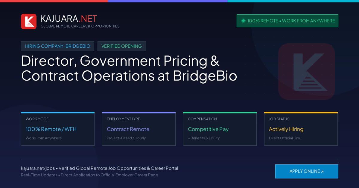 [100% Remote] Director, Government Pricing & Contract Operations at BridgeBio – Hiring Now