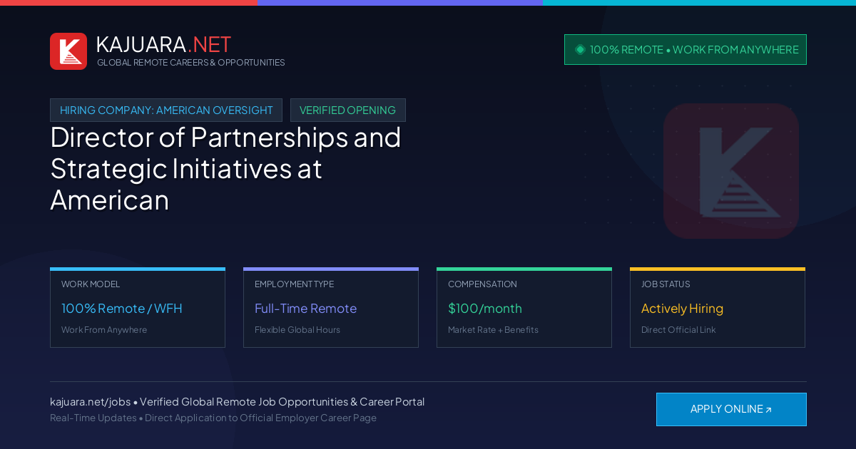 [100% Remote] Director of Partnerships and Strategic Initiatives at American Oversight – Hiring Now