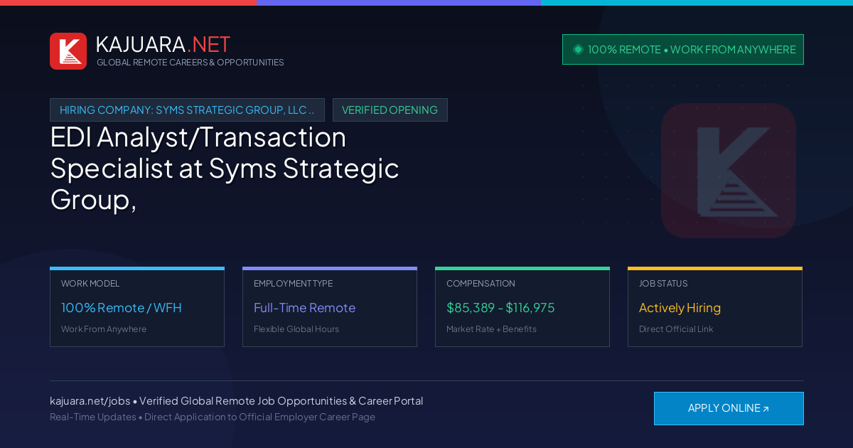 [100% Remote] EDI Analyst/Transaction Specialist at Syms Strategic Group, LLC (SSG) – Hiring Now