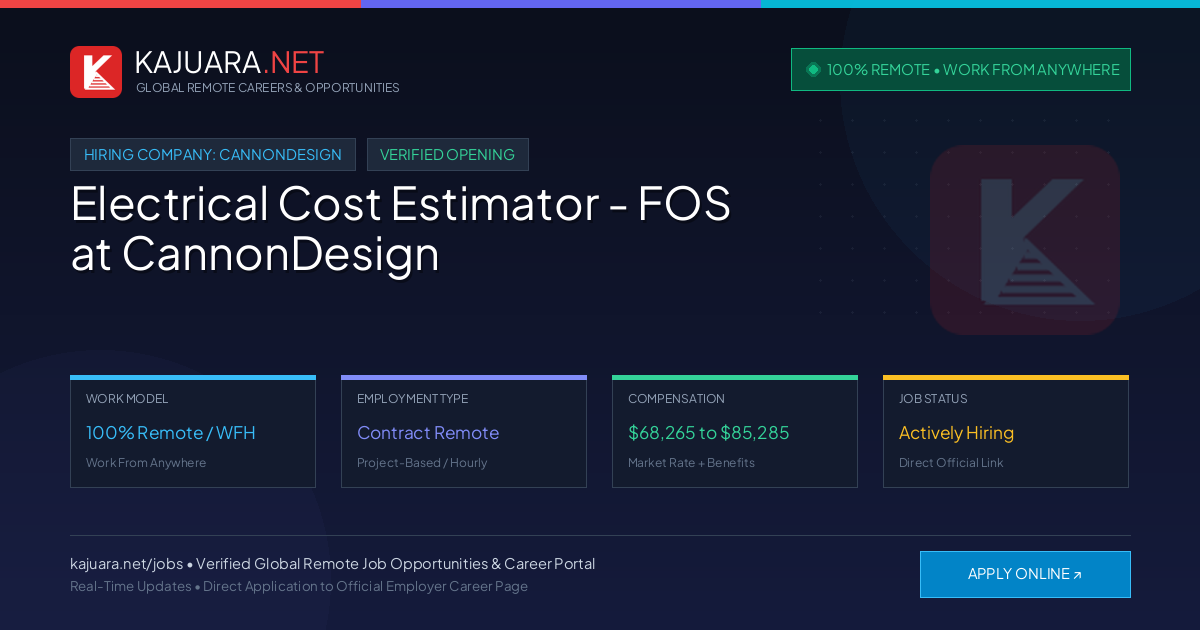 [100% Remote] Electrical Cost Estimator - FOS at CannonDesign – Hiring Now