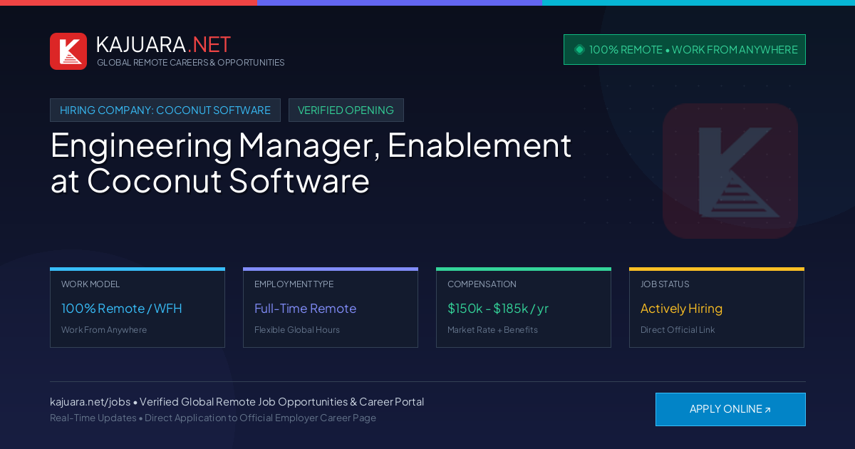 [100% Remote] Engineering Manager, Enablement at Coconut Software – Hiring Now