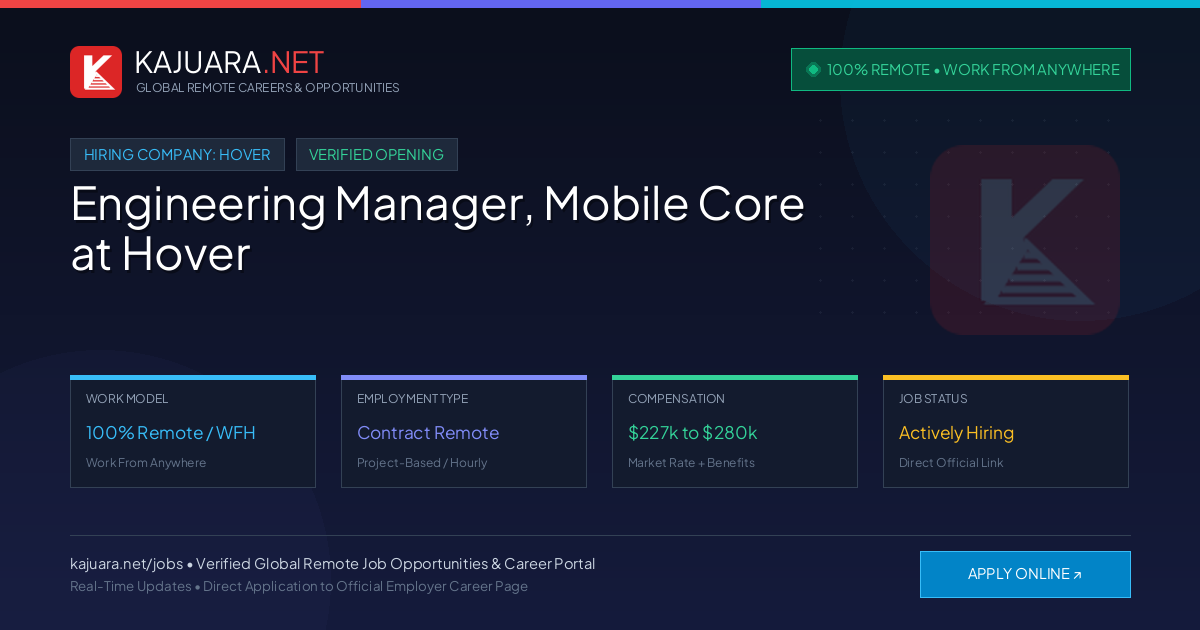 [100% Remote] Engineering Manager, Mobile Core at Hover – Hiring Now