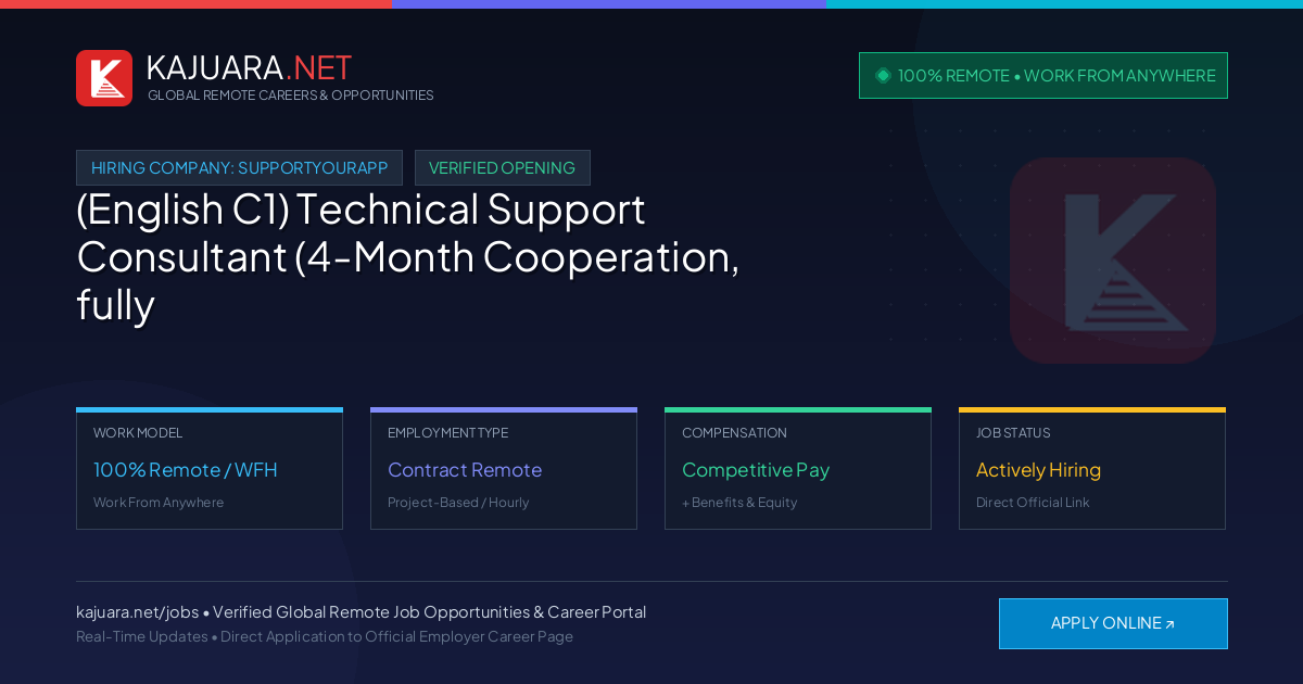 [100% Remote] (English C1) Technical Support Consultant (4-Month Cooperation, fully remote) at SupportYourApp – Hiring Now