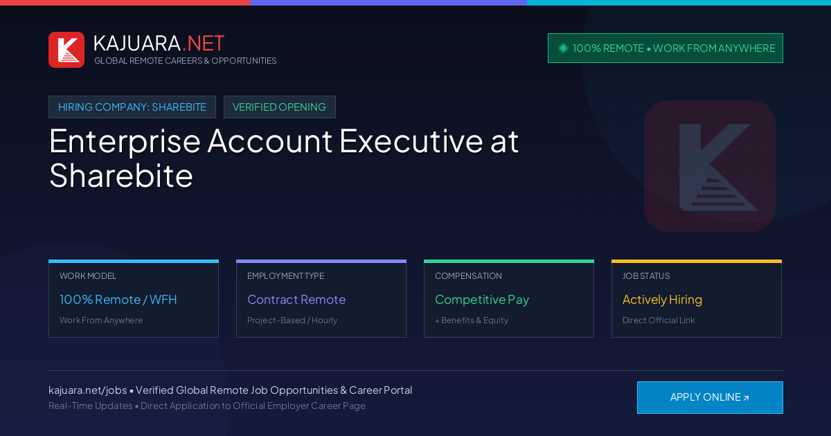 [100% Remote] Enterprise Account Executive at Sharebite – Hiring Now