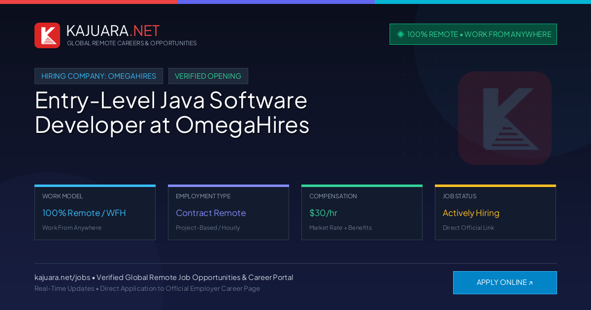 [100% Remote] Entry-Level Java Software Developer at OmegaHires – Hiring Now