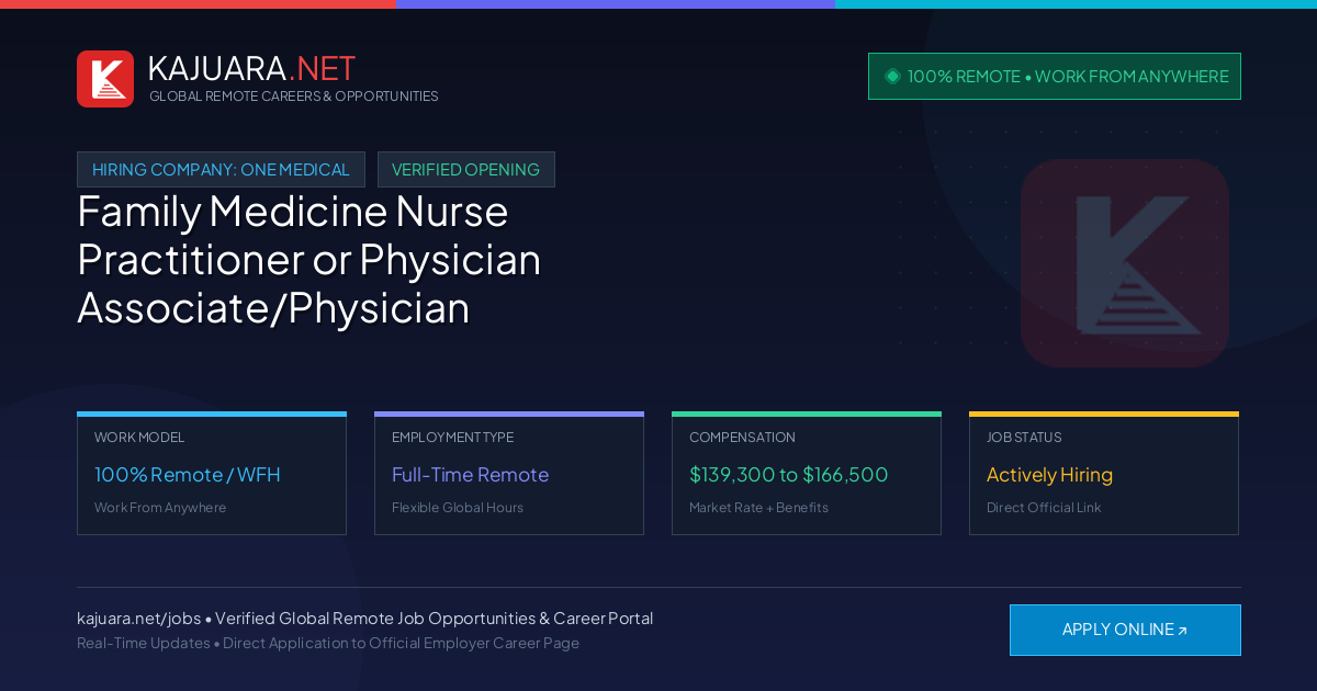 [100% Remote] Family Medicine Nurse Practitioner or Physician Associate/Physician Assistant - Sign-On Bonus Available, 4 days in clinic, 1 day remote at One Medical – Hiring Now