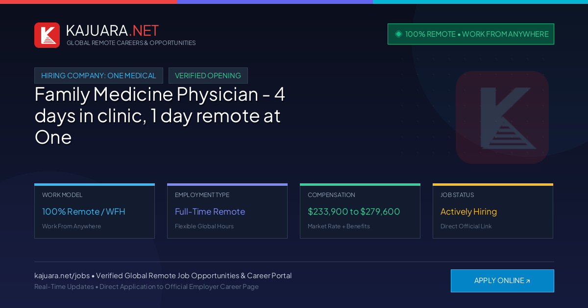 [100% Remote] Family Medicine Physician - 4 days in clinic, 1 day remote at One Medical – Hiring Now