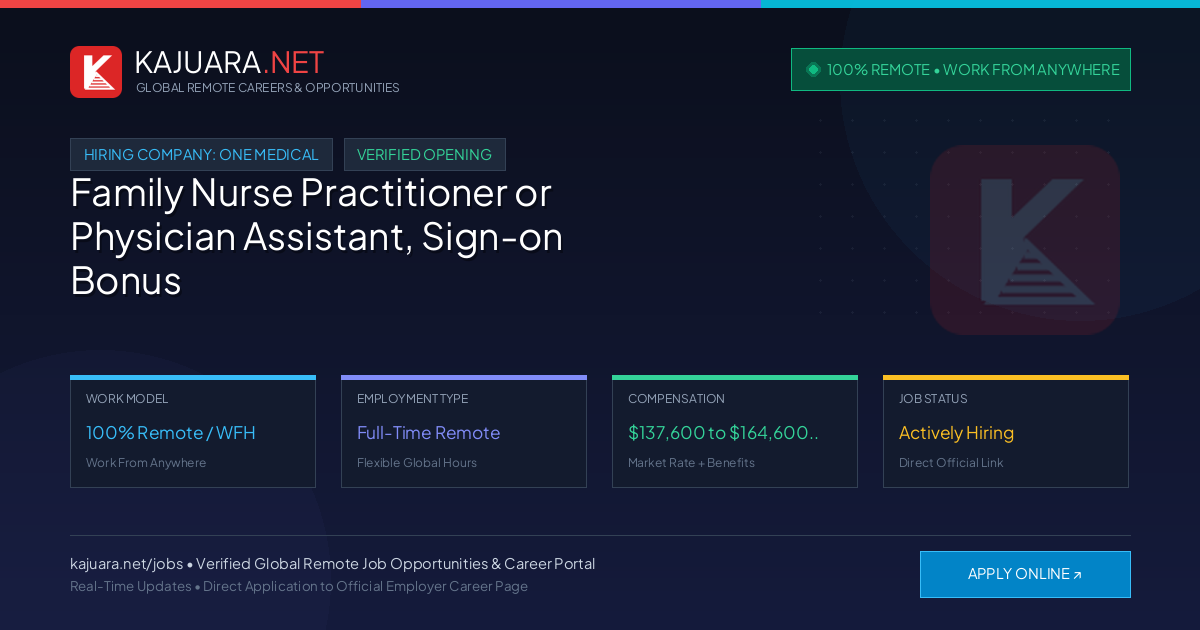 [100% Remote] Family Nurse Practitioner or Physician Assistant, Sign-on Bonus Available, 4 days in clinic, 1 day remote at One Medical – Hiring Now