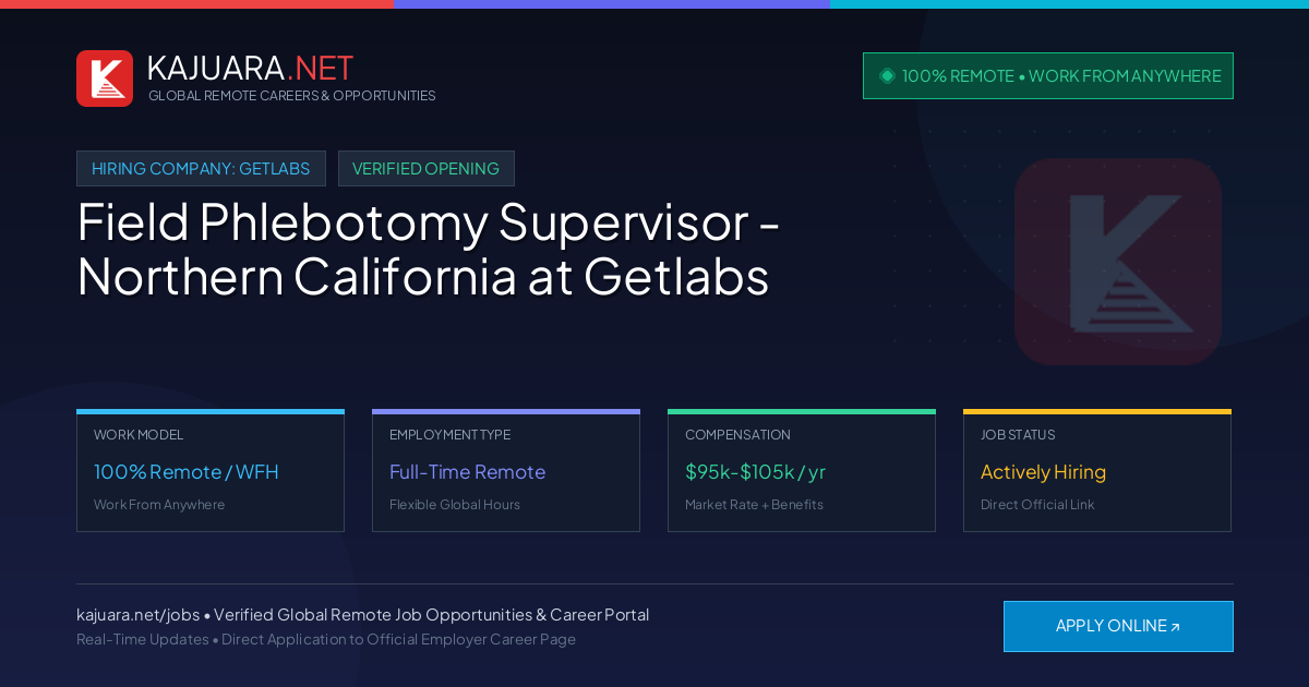 [100% Remote] Field Phlebotomy Supervisor - Northern California at Getlabs – Hiring Now
