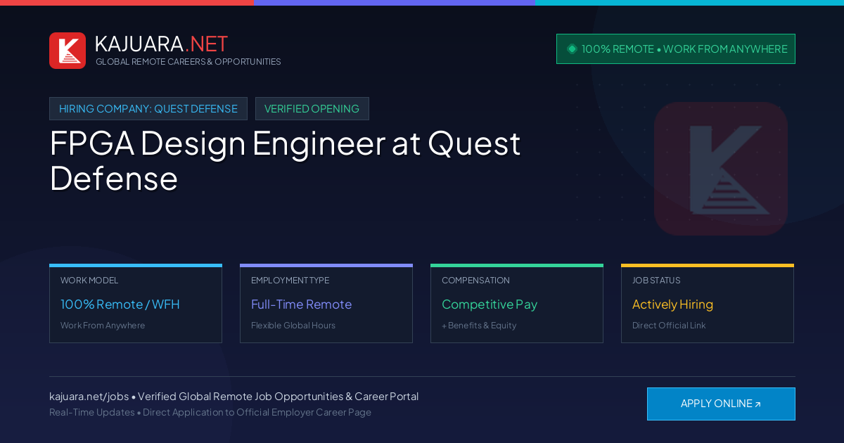 [100% Remote] FPGA Design Engineer at Quest Defense – Hiring Now