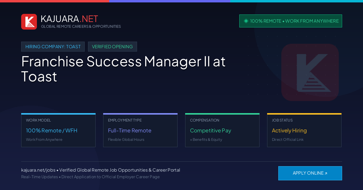 [100% Remote] Franchise Success Manager II at Toast – Hiring Now