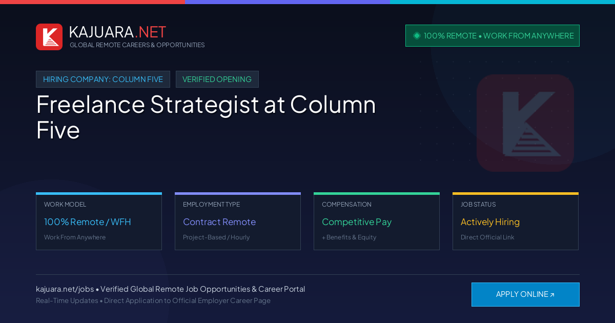 [100% Remote] Freelance Strategist at Column Five – Hiring Now