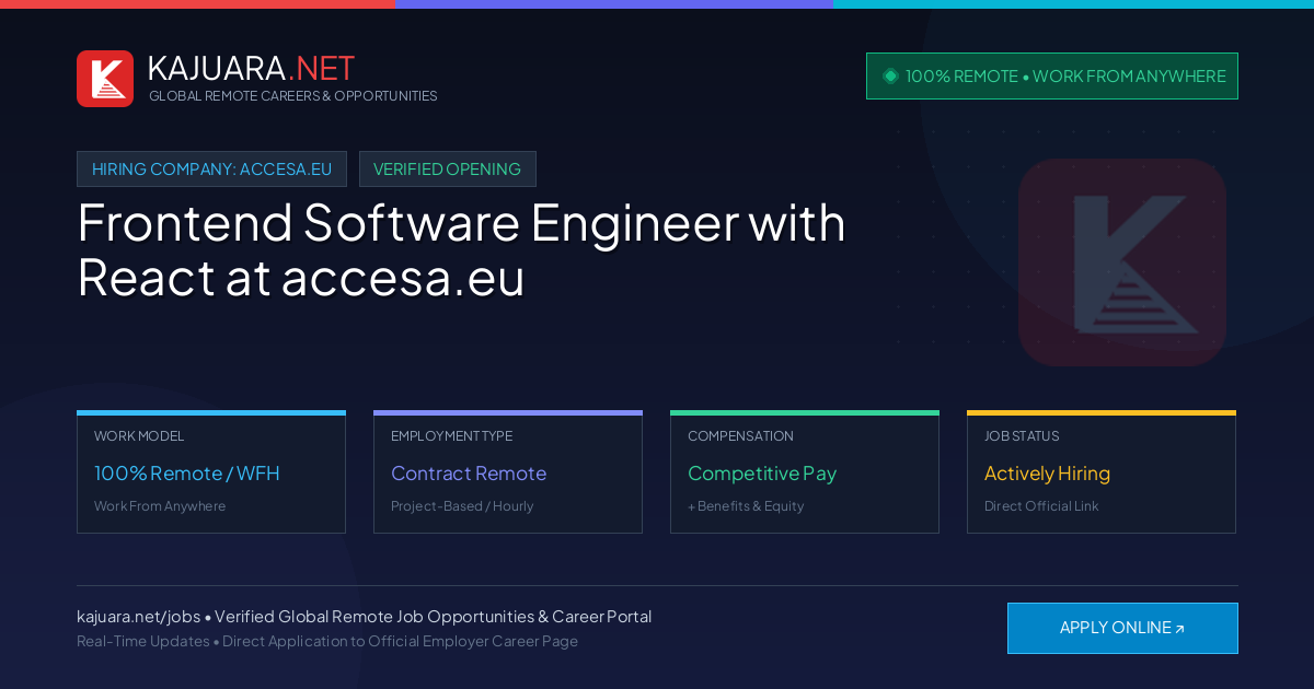 [100% Remote] Frontend Software Engineer with React at accesa.eu – Hiring Now
