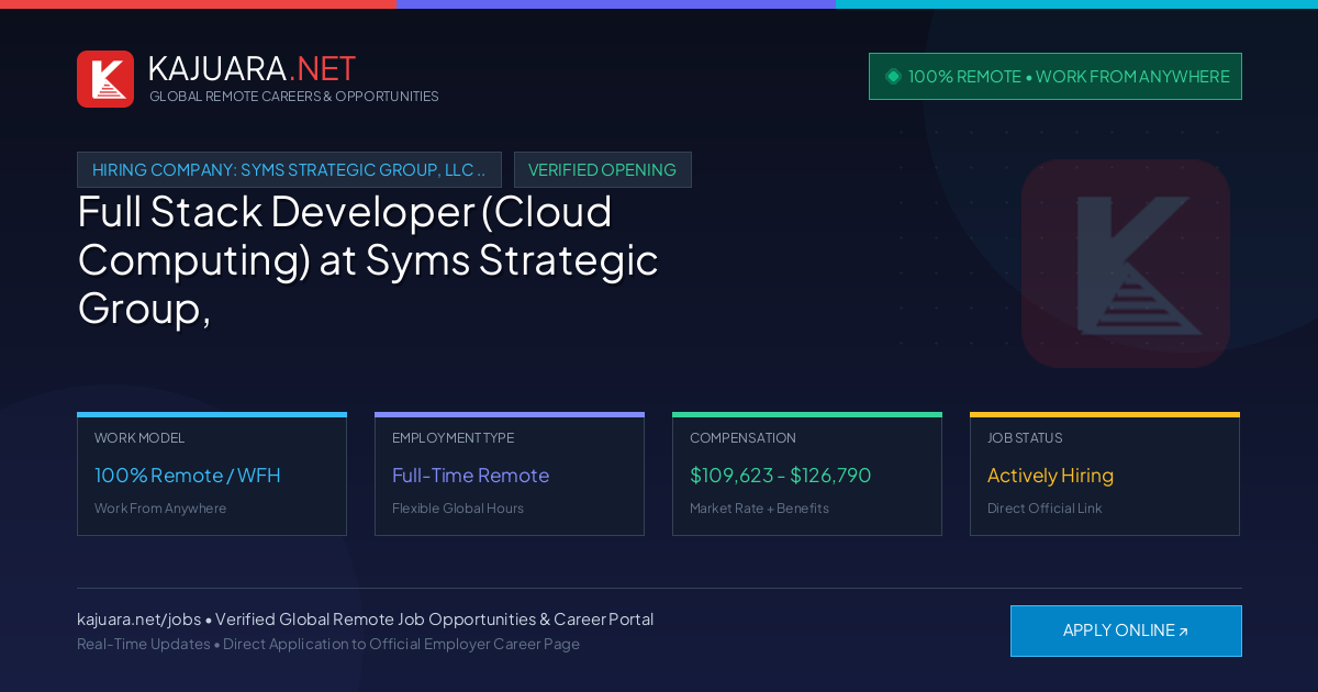 [100% Remote] Full Stack Developer (Cloud Computing) at Syms Strategic Group, LLC (SSG) – Hiring Now