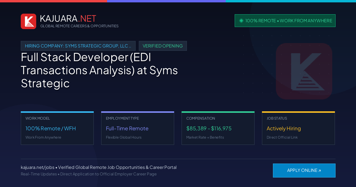 [100% Remote] Full Stack Developer (EDI Transactions Analysis) at Syms Strategic Group, LLC (SSG) – Hiring Now