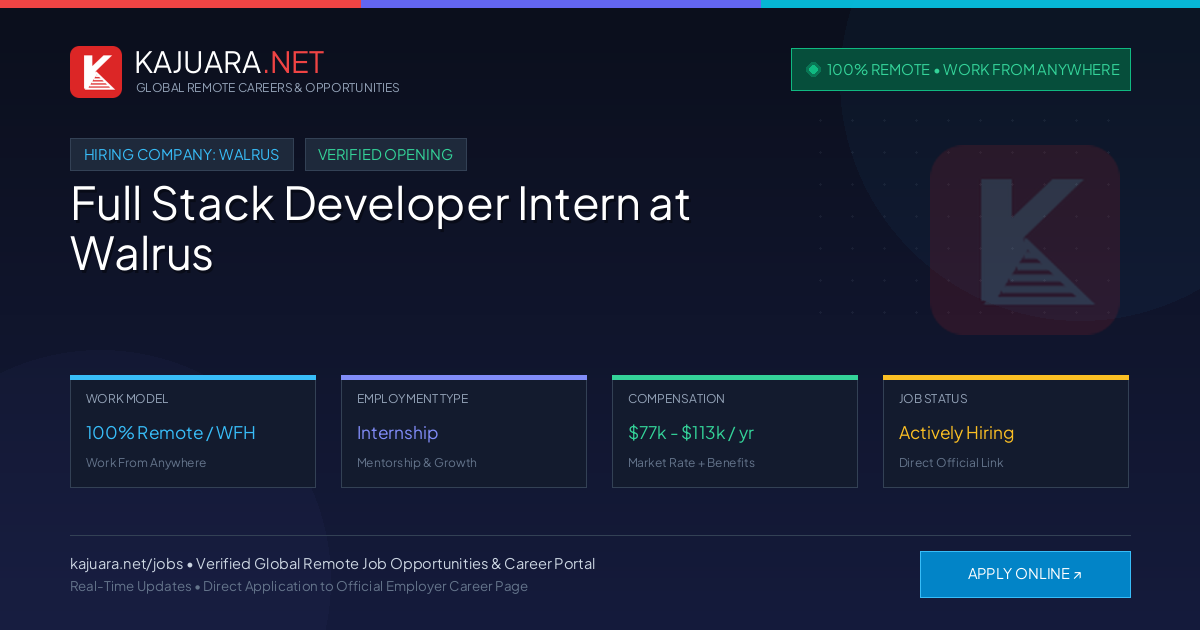 [100% Remote] Full Stack Developer Intern at Walrus – Hiring Now